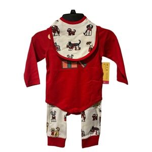 Monica + Andy Organic Cotton Dog Christmas 18 24M‎ 3pc Set Bodysuit Pants Bib